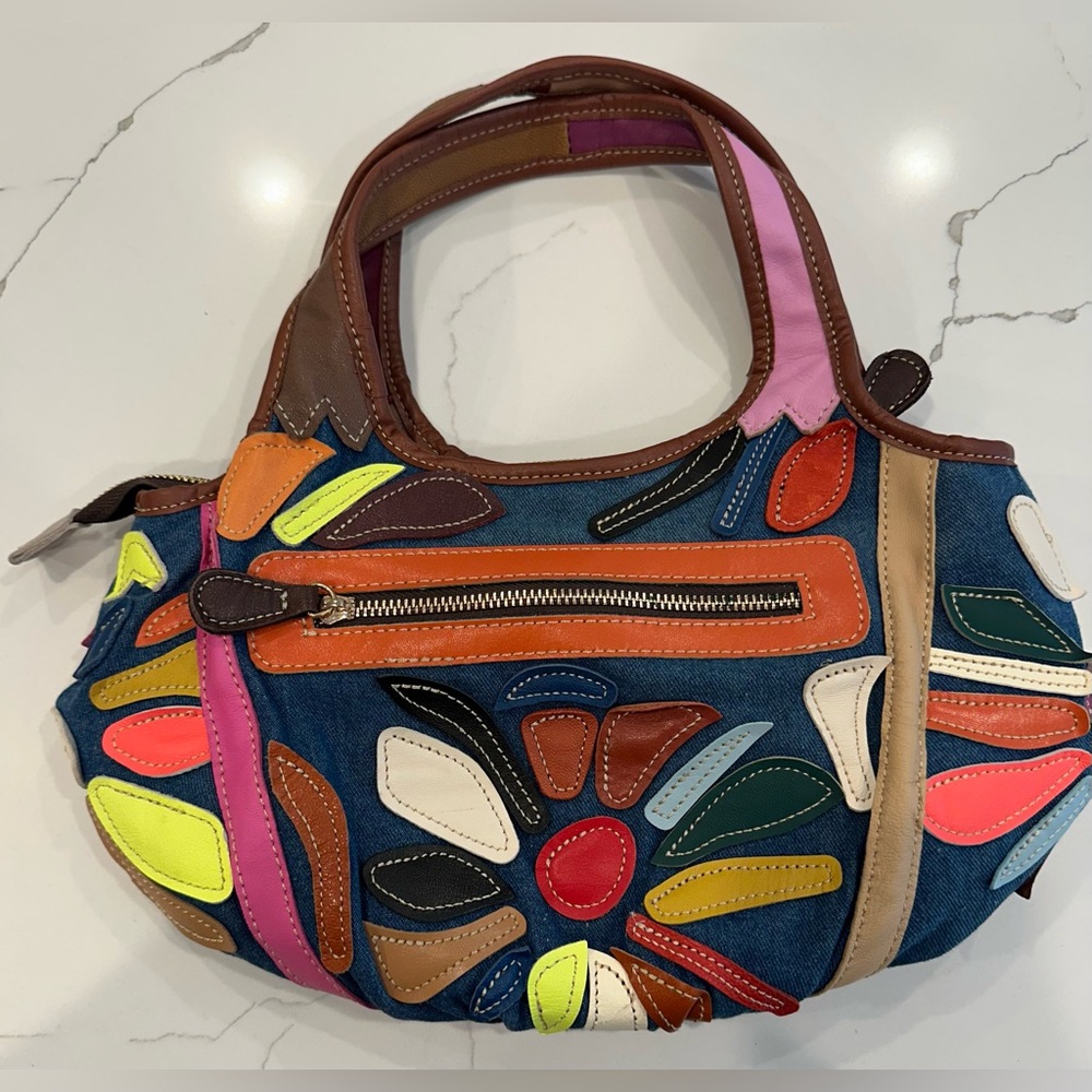 Colorful Boho Floral Denim Patchwork Handbag Multi Color Purse Bohemian - Picture 3 of 10